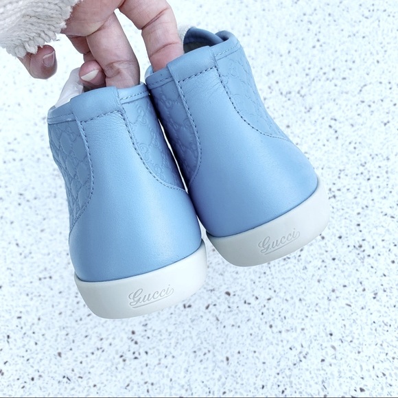 NIB Authentic Gucci Guccissima GG Leather Hightop Laceup Sneaker Blue 35.5 - Picture 4 of 7